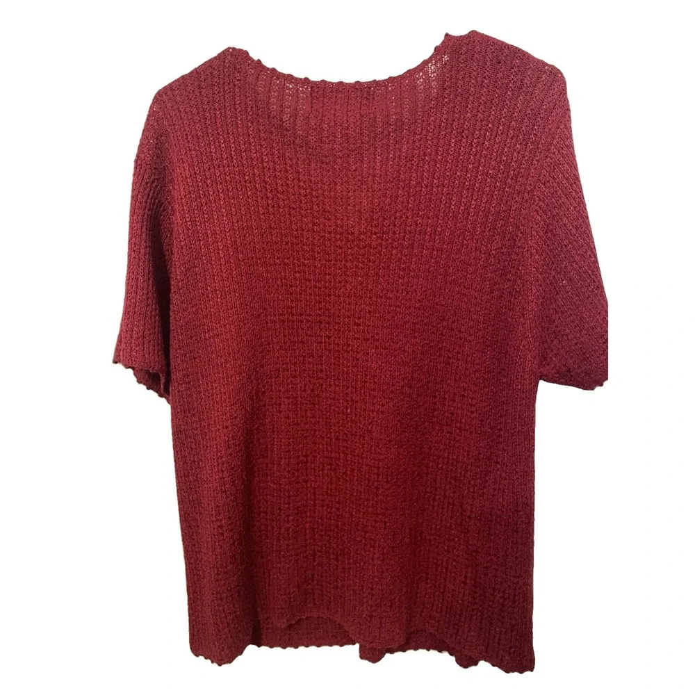 Sag Harbor XL Silk Rayon Cardigan Red Short Sleeve Button Front Knit Sweater